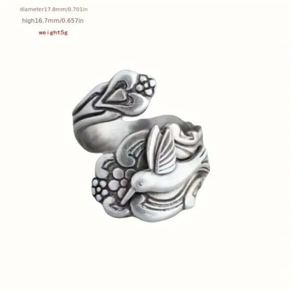 Boho Flower and Hummingbird Adjustable Spoon Ring #1357 - Picture 11 of 14